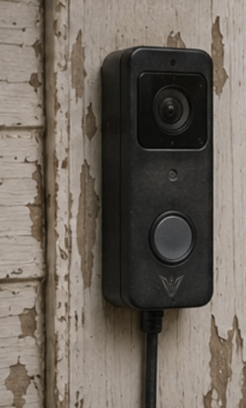VOSS doorbell surveillance camera with integrated VOSS badge